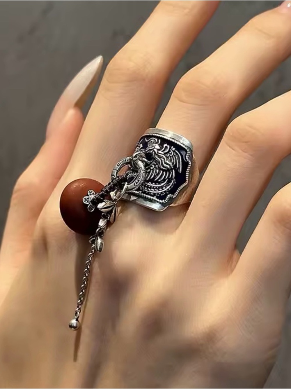Artisan Orange Agate Charm Tassel Ring